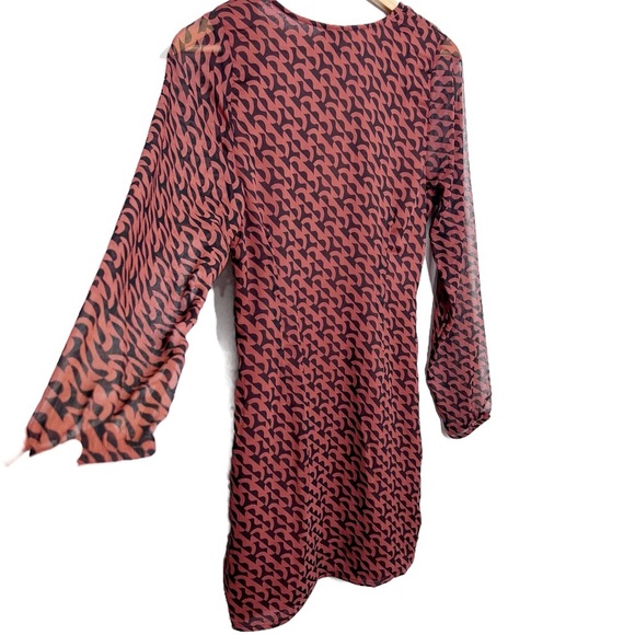 NWT A New Day Women's Ruched V Neck Long Sleeve Geometric Print Mini Dress - Picture 10 of 16